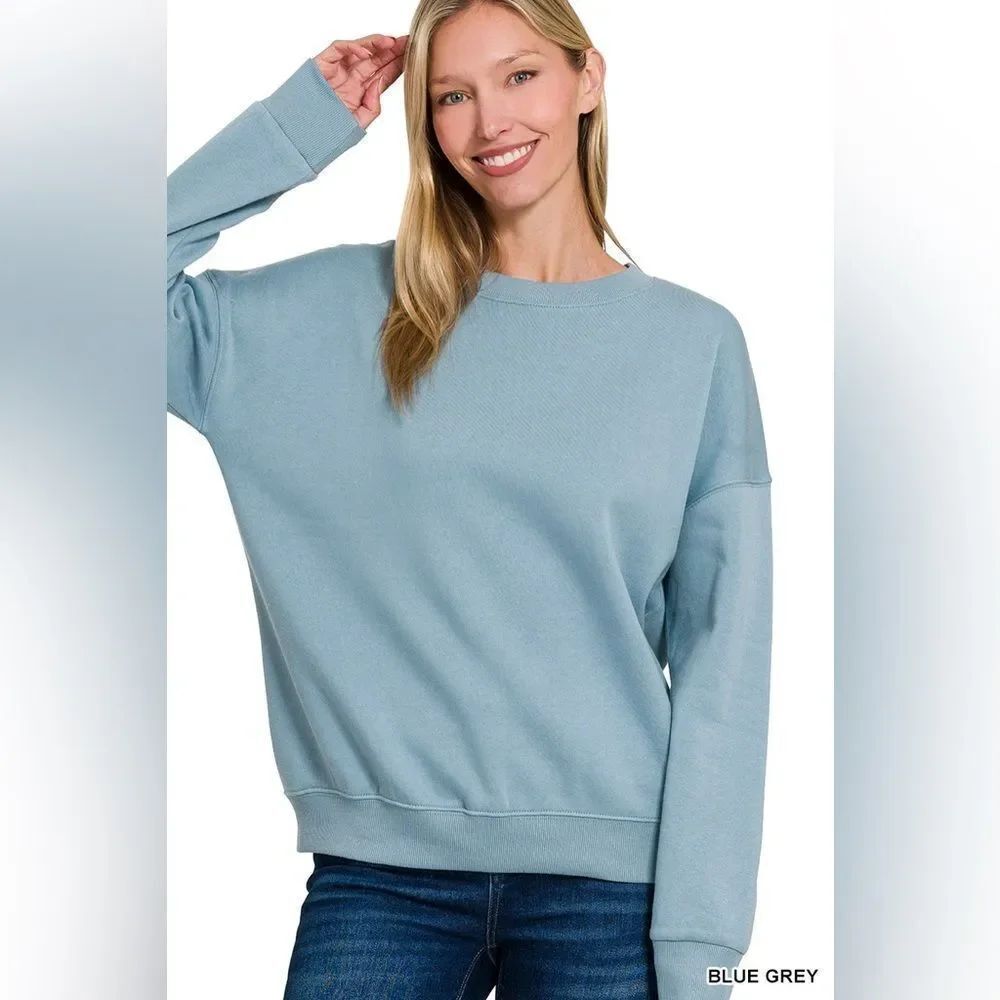 Zenana Outfitters Blue Grey Crew Neck Sweatshirt ot4366d4